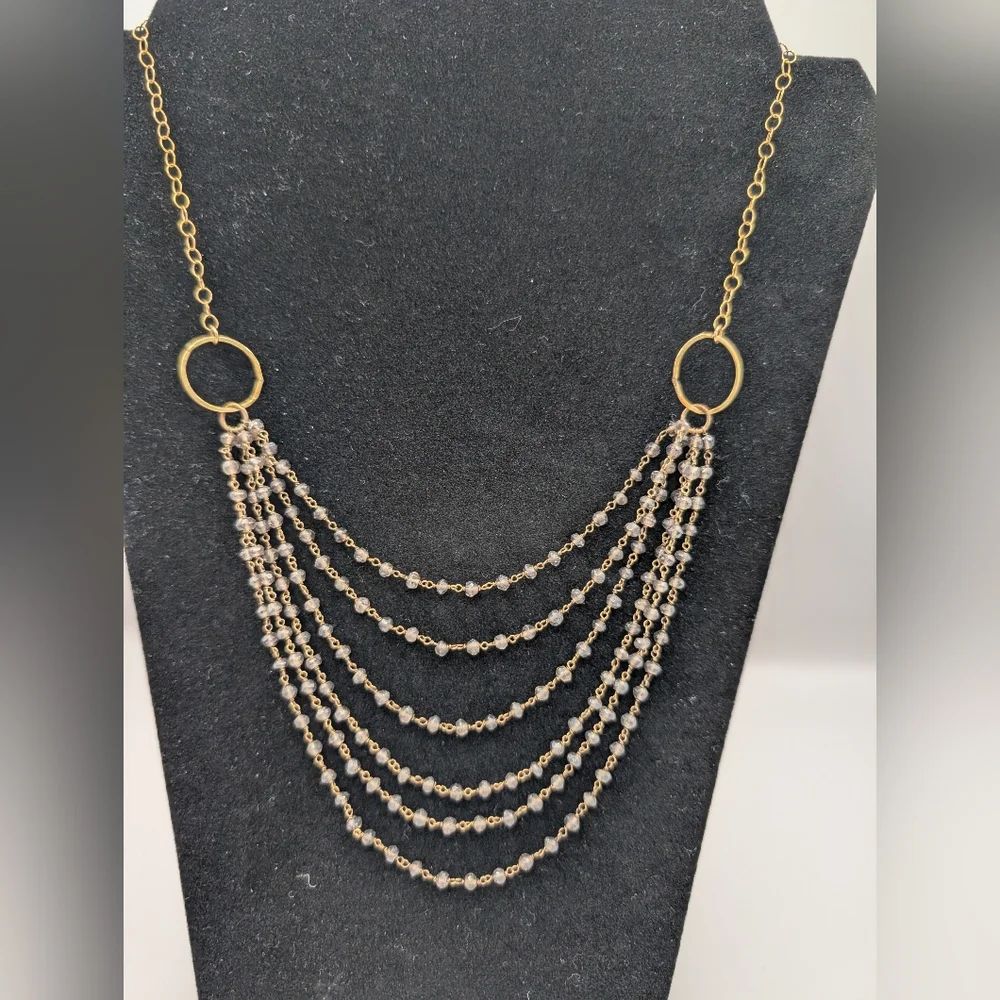 NASHELLE Beaded Necklace Tiered Gold with Gray Brown Beads - Picture 1 of 9
